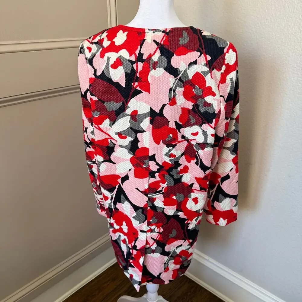 The Limited Women's Pink Red Floral Open Jacket Cotton Pique Size Large
